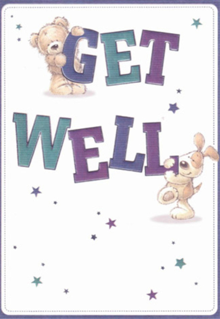 A delightful celebration of care and encouragement is captured in this get well card, its artwork perfectly echoing the community-minded warmth of South Hornchurch. An expressive bear, poised gently at the crest of the text, shares the spotlight with a lively puppy full of cheerful intent. Together, their plush forms and understanding eyes exude empathy-a quality our local florists cherish in every bouquet delivered across South Hornchurch's neighbourhoods. Dancing stars in purple and teal arc above and around them, reminiscent of the vibrant gardens lining South End Road in late summer. The typography's bold strokes in calming hues anchor the message of reassurance, set atop a soft, cream background that glows with clean, healing light. The tactile sensation suggested by the illustrated fur and velvety puppy ears mirrors the inviting textures of a hand-tied bouquet ready for delivery to a home on Rainham Road or beyond. This card, when paired with fresh flowers, becomes a double dose of care-an uplifting gesture designed to bring smiles and hope to any recipient in need of comfort.